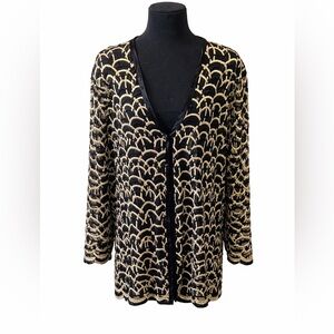 Black Gold Art Deco Sequin Open Front Cardigan Jacket M